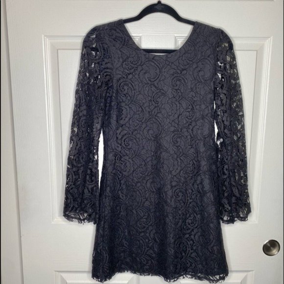LoveShackFancy Dress Baroque Lace Bell Sleeve Mini in Black Size Small - Picture 2 of 11
